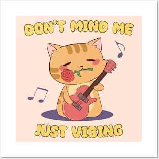 Don't Mind Me, Just Vibing - Guitar Chibi Cat III Posters and Art